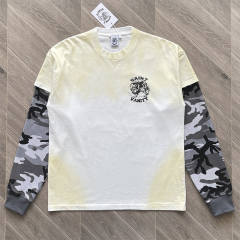 Saint Vanity Camo Spliced Sleeve Fake Two-piece Long Sleeve T-shirt