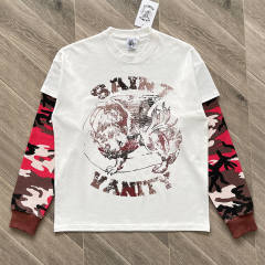 Saint Vanity Camo Spliced Sleeve Fake Two-piece Long Sleeve T-shirt