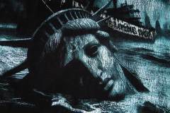 Vintage doomsday ruins submerged Statue of Liberty cracked slogan distressed T-shirt 29053411