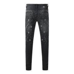 1:1 PURPLE BRΑND Black Washed All-Over Rhinestone Slim-Fit Jeans