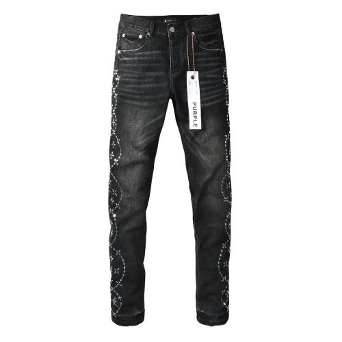 1:1 PURPLE BRΑND Black Washed Crystal-Embellished Slim-Fit Jeans