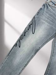 1:1 quality version Light Wash Signature Print Denim Pants
