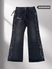 1:1 Quality Rhinestone Stripe Flared Denim Pants