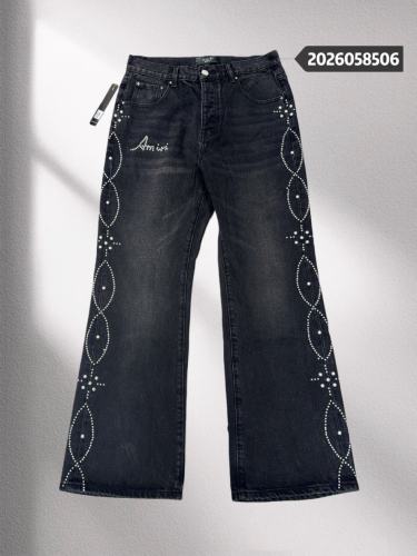 1:1 Quality Rhinestone Stripe Flared Denim Pants