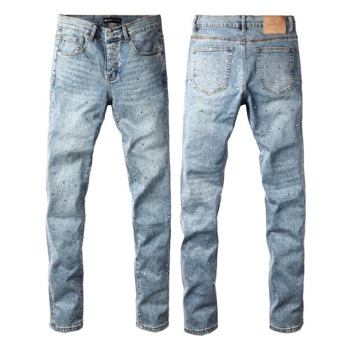 1:1 PURPLE BRΑND Light Wash Rhinestone Embellished Slim-Fit Jeans