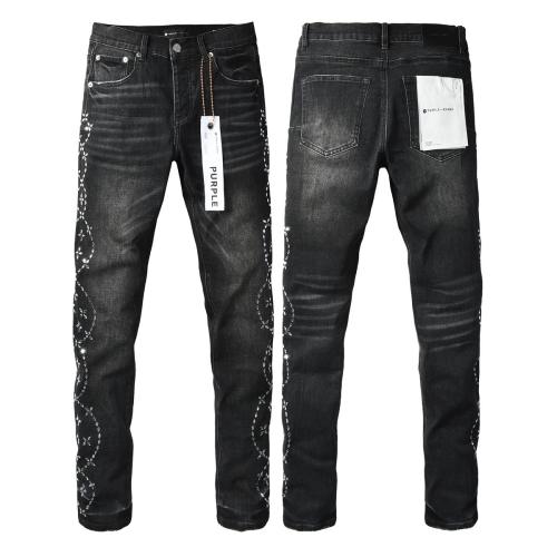 1:1 PURPLE BRΑND Black Washed Crystal-Embellished Slim-Fit Jeans