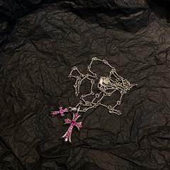 CH Pink Ruby Double Cross Twist Chain Necklace