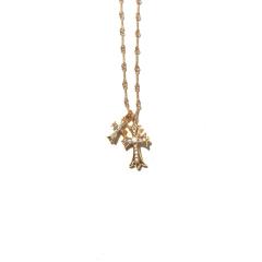 CH 22K Gold Full Diamond Double Cross Twist Chain Necklace