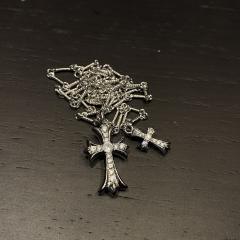 CH White Gold Plated Full Diamond Dual Size Double Cross Twist Chain Necklace