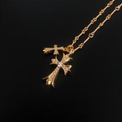 CH 22K Gold Full Diamond Double Cross Twist Chain Necklace