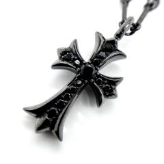 CH Black Rhodium Black Diamond Cross Ball Chain Necklace