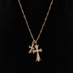 CH 22K Gold Full Diamond Double Cross Twist Chain Necklace