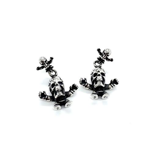 CH Solid 925 Silver Foti Skull Doll Crossbones Dangle Earrings Pair