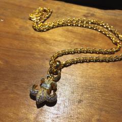 CH Hearts 22K Gold Plated Full Moissanite Fleur De Lis Anchor Necklace