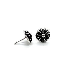 CH Solid 925 Silver Round Dome Cross Flower Solid Silver Stud Earrings Pair