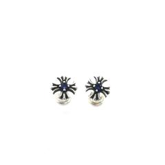 CH Solid 925 Silver Flower Stud Earrings With Central Red Ruby Gemstone Pair