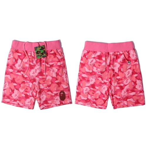 BAPE Pink Fire Camo Solid Ape Head Fleece Sweat Shorts