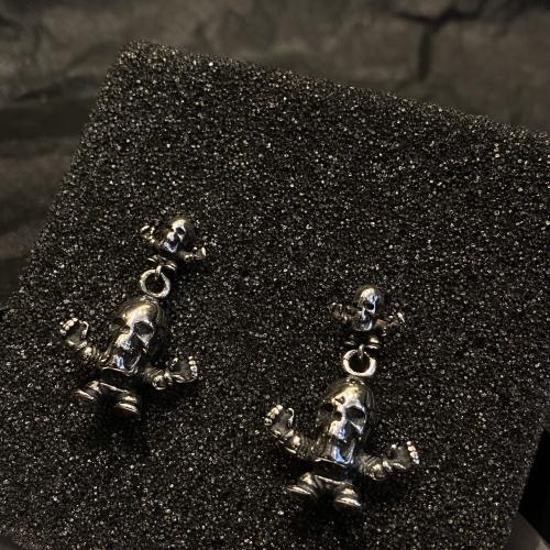 CH Solid 925 Silver Foti Skull Doll Crossbones Dangle Earrings Pair
