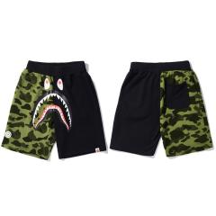BAPE Split Half Green Camo Black Shark Face Fleece Sweat Shorts