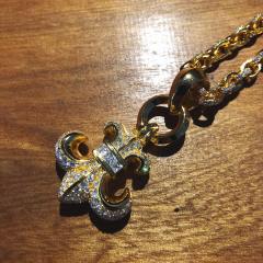 CH Hearts 22K Gold Plated Full Moissanite Fleur De Lis Anchor Necklace