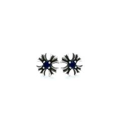 CH Solid 925 Silver Flower Stud Earrings With Central Red Ruby Gemstone Pair