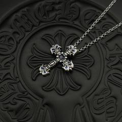 CH 18K Gold Sapphire Flame Cross Cable Necklace