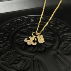 CH 18K Gold Diamond Fleur-de-lis Star Tag Dual Charm Cable Necklace