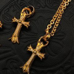 CH 22K Gold Diamond Flame Cross Thick Oval Link Necklace