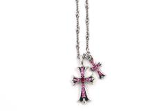 CH Pink Ruby Twin Large & Mini Cross Twist Chain Necklace