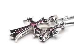CH Pink Ruby Twin Large & Mini Cross Twist Chain Necklace