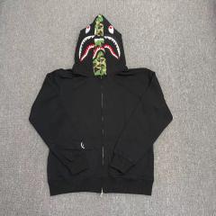 Bape Black Green Camo Lined Shark Full Zip Hoodie