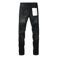 1:1 PURPLE BRΑND Black Wash Star Stud Distressed Slim Jeans