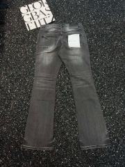 Black Grey Wash Rip Repair Stitch Flare Bootcut Jeans