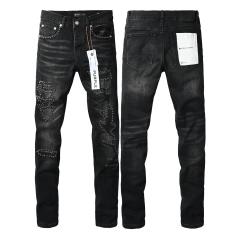 1:1 PURPLE BRΑND Black Wash Star Stud Distressed Slim Jeans