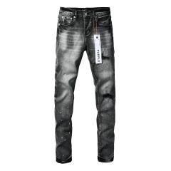 1:1 PURPLE BRΑND Black Grey Wash Repair Stripe Patch Splatter Slim Jeans