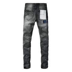 1:1 PURPLE BRΑND Black Grey Wash Repair Stripe Patch Splatter Slim Jeans