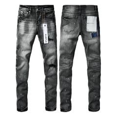 1:1 PURPLE BRΑND Black Grey Wash Repair Stripe Patch Splatter Slim Jeans