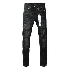1:1 PURPLE BRΑND Black Wash Star Stud Distressed Slim Jeans