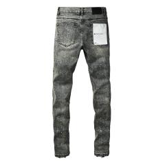 1:1 PURPLE BRΑND Acid Grey Full Rhinestone Distressed Slim Jeans
