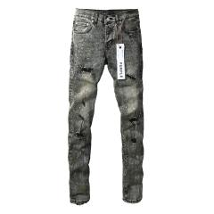 1:1 PURPLE BRΑND Acid Grey Full Rhinestone Distressed Slim Jeans