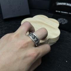 CH Silver Hollow Cross Flower Wide Band Ring