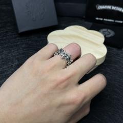 CH Silver Hollow Scroll Cross Open Adjustable Wide Ring