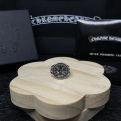 CH Silver Mini Oval Cross Flower Signet Ring