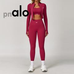 Fitted Naked Feel Shockproof High Waist Yoga Pants Three Piece Set 10 colors 29201425