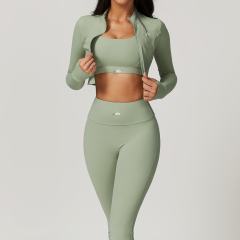 Fitted Naked Feel Shockproof High Waist Yoga Pants Three Piece Set 10 colors 29201425