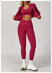 Fitted Naked Feel Shockproof High Waist Yoga Pants Three Piece Set 10 colors 29201425