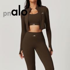 Fitted Naked Feel Shockproof High Waist Yoga Pants Three Piece Set 10 colors 29201425