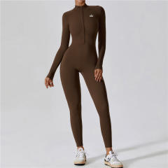 One Piece Naked Feel Fitted Long Sleeve Yoga Jumpsuit 5 colors 29201429