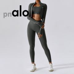 Fitted Naked Feel Shockproof High Waist Yoga Pants Three Piece Set 10 colors 29201425