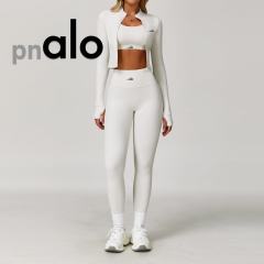 Fitted Naked Feel Shockproof High Waist Yoga Pants Three Piece Set 10 colors 29201425